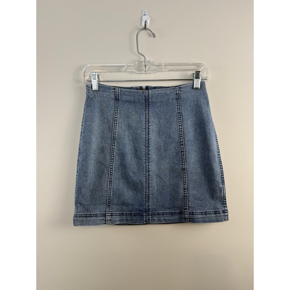 Free People Modern Femme Denim Mini Skirt Blue Wash Size‎ 4